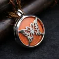 Vintage Goldstone butterfly pendant necklace with an elegant silver-tone frame finish - Gold Sandstone
