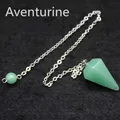 Hexagonale grüne Aventurin-Kristallpendel-Halskette mit silberfarbener Gliederkette - Aventurin-Jade