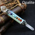 Pendentif baguette en prisme hexagonal d'opalite avec sept pierres de chakra sur bambou - Pendentif Baguette Opalite / Opale