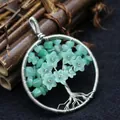 Handmade tree of life pendant with green aventurine stones in silver wire wrap - Natural / Aventurine Jade