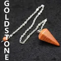 Goldstein Kristall Pendel in sechseckiger Kegelform mit Silberkette für Wünschelrutengehen - Goldsandstein