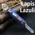 Pendentif sceptre en lapis-lazuli hexagonal avec pierres chakra - Pendentif Baguette Lapis-Lazuli / Lapis-lazuli