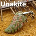 Hand-carved unakite stone wing pendant with silver metal clasp for necklace jewelry - Unakite