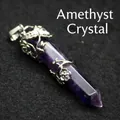 Natural amethyst hexagonal crystal point pendant with vintage silver rose vine wrap - Amethyst Rose Wrap (Silver) (Pendant Only) / Purple