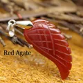 Hand-carved red carnelian agate wing pendant charm with silver bail for jewelry making - Red Agate
