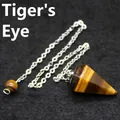 Natürlicher Tigerauge-Stein sechseckiger Kristall-Pendel mit einer versilberten Kette - Tigerauge