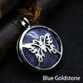 Elegant round silver butterfly pendant necklace with shimmering blue sandstone stone - Blue Sandstone