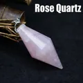 Natuurlijke rozenkwarts kristallen slinger hanger in een geometrische diamantvorm - Rozenkwarts (Alleen hanger (zonder ketting))