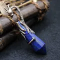 Pendentif griffe de dragon argenté vintage avec cristal naturel de lapis-lazuli bleu - Lapis-lazuli