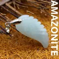 Artisanal hand-carved mint green natural stone wing pendant charm with silver-tone bail - Amazonite