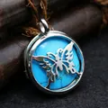 Turquoise butterfly locket pendant necklace in silver finish - Blue Turquoise