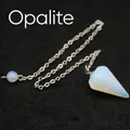 Sechseckiger Opalit-Kristall Pendel-Anhänger mit Silberkette für die Wahrsagerei geeignet - Opal