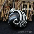 Exquisite peacock shaped pendant featuring polished black obsidian in silver frame - Obsidian