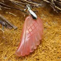 Carved wing pendant in translucent watermelon red finish with silver bail - Watermelon red