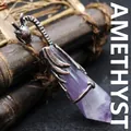 Pendentif dragon rétro vintage avec pointe en cristal d'améthyste violette facettée - Améthyste