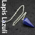 Naturstein Lapislazuli Sechseckiges Pyramidenpendel mit silberner Kette Anhänger - Lapislazuli