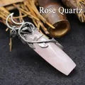 Exquisiter Vintage-Gothic-Anhänger aus Rosenquarz mit antiksilberner Blattrebenwicklung - Rosenquarz