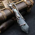 Pendentif dragon vintage en bronze sur pilier de cristal labradorite - Pierre Flash (Labradorite)
