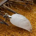 Hand-carved wing shaped clear quartz crystal pendant with silver bail for necklaces - White Crystal