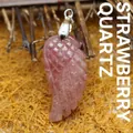 Elegant hand-carved pink strawberry quartz wing pendant for personalized jewelry - Strawberry Quartz