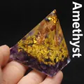 Handmade resin pyramid ornament with amethyst crystal chips and copper tree of life - Amethyst