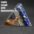 Handcrafted orgonite resin pyramid with lapis lazuli, aquamarine and copper tree of life - Lapis Lazuli And Aquamarine