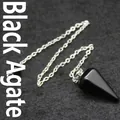 Sechseckiges schwarzes Onyx-Kristallpendel mit Silberkette für Wünschelruten und Heilung - Schwarzer Achat