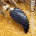 Elegant dark blue sandstone wing-shaped carved pendant accessory for necklace making - Blue Sandstone