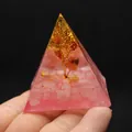 Handmade rose quartz resin pyramid with tree of life and gold foil for home desk decor - Rose Quartz