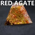 Handcrafted red agate resin pyramid with gold foil and copper tree of life ornament - Red Agate