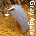 Wing-shaped carved grey agate pendant with silver bail for necklaces - Grey Agate