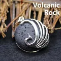 Silver peacock pendant with round black volcanic lava stone variant - Lava Stone