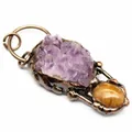 Vintage-Anhänger mit Amethyst-Cluster und Chrysanthemenstein in Kupferfassung - Nur Anhänger (Ohne Kette)