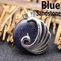 Exquisite blue sandstone peacock pendant with silver metallic wrap design - Blue Sandstone
