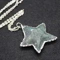Star-shaped natural green Indian agate stone pendant necklace with silver chain necklace - Pendant with Necklace
