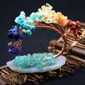 Handmade chakra stone money tree with copper wire on agate base for car decor - Seven Chakra Crystal Lucky Tree