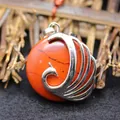 Exquisite ethnic style peacock pendant featuring a round red aventurine stone inlay - Red Jasper