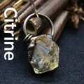 Natural raw citrine stone pendant with unique copper wire wrap design - Citrine Pendant (aljylp776) / Citrine