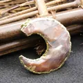 Handmade natural Indian agate crescent moon pendant featuring a gold electroplated edge trim - Pendant Only (Without Chain) / Gold
