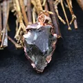 Colgante de cuarzo ahumado natural en forma de escudo con borde chapado en oro rosa - Colgante Suelto (Sin Cadena) / Rosa oro