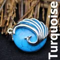 Bohemian silver peacock pendant with round blue turquoise stone - Blue Turquoise