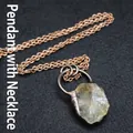 Small raw green fluorite crystal pendant necklace featuring a vintage copper link chain - Citrine with Necklace