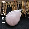 Teardrop rose quartz pendant with silver-toned bezel for minimalist necklaces - Rose Quartz