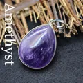 Teardrop-shaped natural purple amethyst stone pendant necklace in silver finish - Amethyst