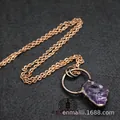Handmade purple raw stone pendant necklace featuring a vintage copper finish chain - Amethyst