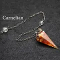 Vintage hexagonal cone pendulum with red agate crystal chips and metallic chain - Red Agate