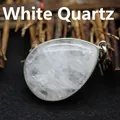 Natural teardrop-shaped clear quartz crystal pendant with silver metal bezel jewelry - White Crystal