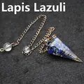 Hexagonal cone crystal pendulum pendant with blue lapis lazuli chips and copper wire - Lapis Lazuli