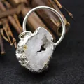 Large natural crystal geode druzy pendant with silver hoop for sweater necklace - Pendant Only (Without Chain)