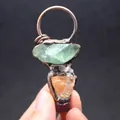 Handmade vintage bronze pendant featuring irregular green fluorite and raw citrine crystals - Pendant Only (No Chain Included)